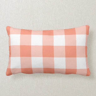 Coral and White Gingham Pattern Lumbar Cushion