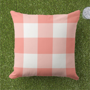Coral and White Gingham Plaid Pattern Cushion