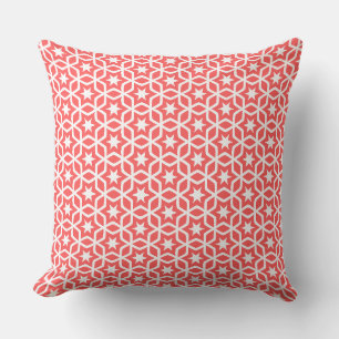 Coral and White Lattice Star Pattern Cushion