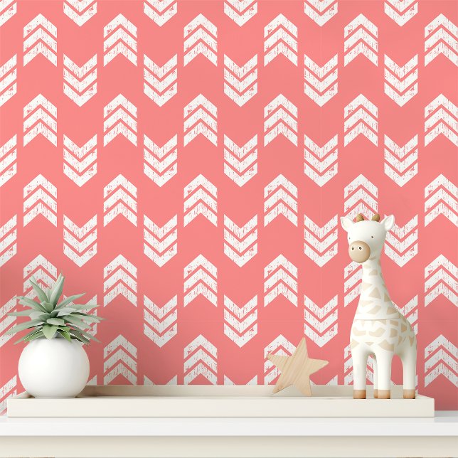 Coral And White Modern Textured Chevron Arrows Wallpaper (Creator Uploaded)