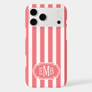 Coral and White Monogrammed Stripes