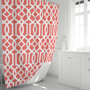 Coral and White Moroccan Trellis Pattern Shower Curtain