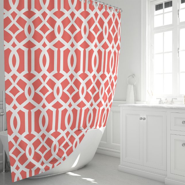 Coral and White Moroccan Trellis Pattern Shower Curtain (Creator Uploaded)