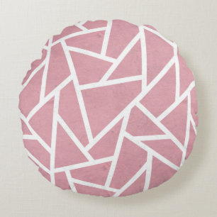 Coral and white mosaic pattern round cushion