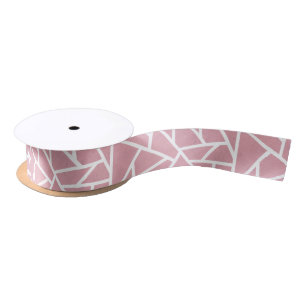 Coral and white mosaic pattern satin ribbon