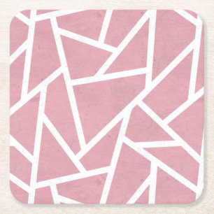 Coral and white mosaic pattern square paper coaster
