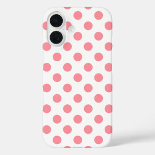 Coral and white polka dots iPhone 16 case