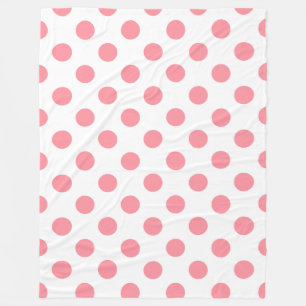 Coral and white polka dots fleece blanket