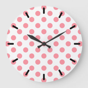 Coral and white polka dots large clock