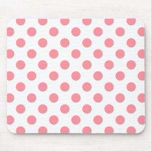 Coral and white polka dots mouse pad