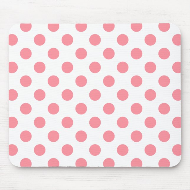 Coral and white polka dots mouse pad (Front)