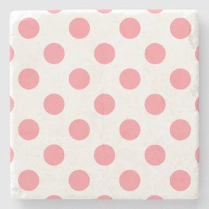 Coral and white polka dots stone coaster
