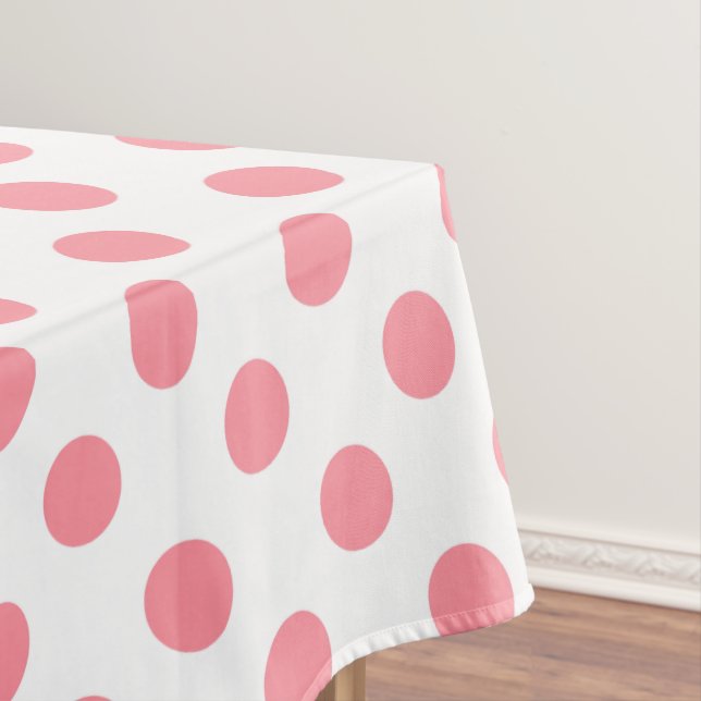 Coral and white polka dots tablecloth (In Situ)