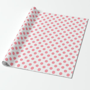 Coral and white polka dots wrapping paper