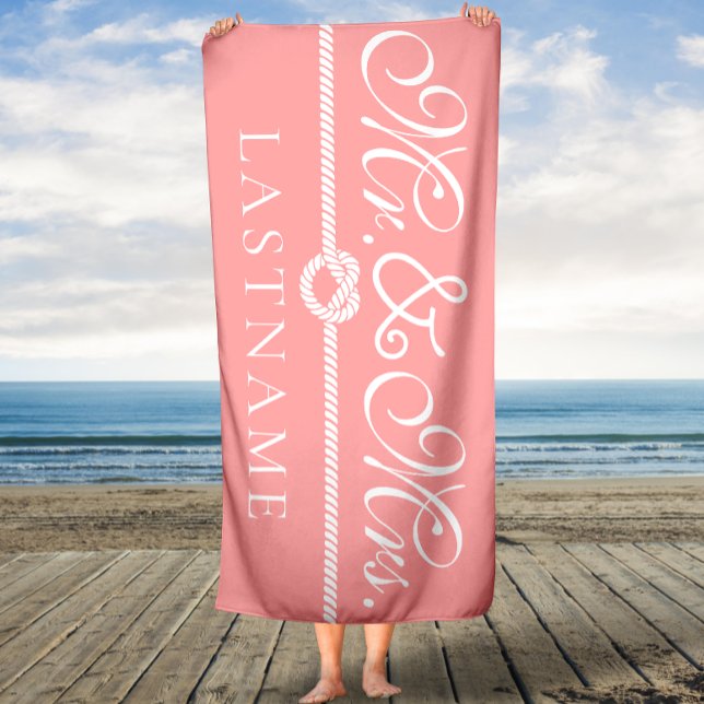 Coral and White Rope Custom Family Bath Towel (Creator Uploaded)