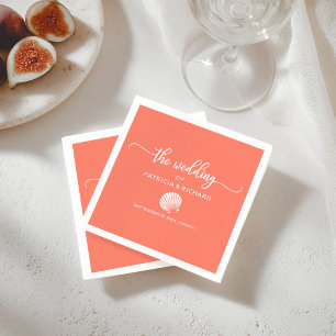 Coral and White Seashell Beach Wedding Napkin