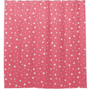 Coral and White Stars Celestial Sky Shower Curtain
