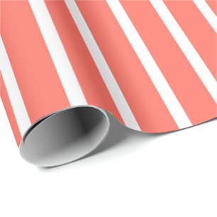 Coral and White Stripe Wrapping Paper