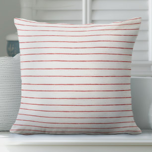 Coral and White Thin Striped Throw Pillow