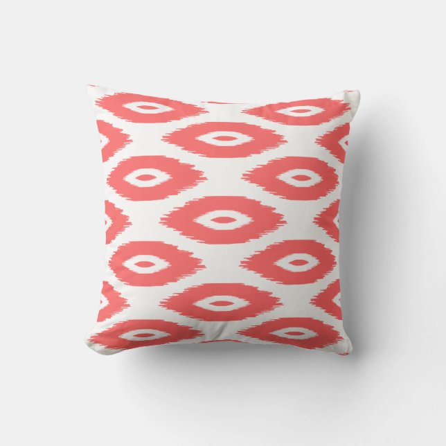 Coral and White Tribal Ikat Dots Cushion (Front)
