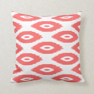 Coral and White Tribal Ikat Dots Cushion