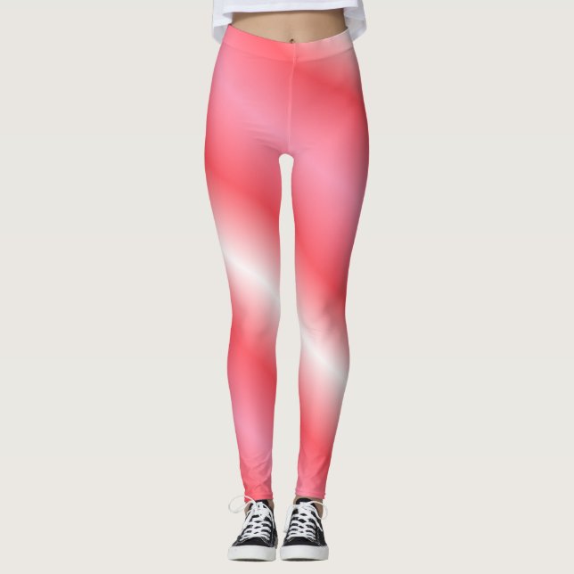 Coral and White Vertical Stripe Leggings (Front)