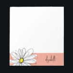 Coral and White Whimsical Daisy with Custom Text Notepad<br><div class="desc">A zen and whimsical,  hipster piece of art. You can add a name,  monogram or other custom text. If you need to move the art around,  click on the customise button to make changes.</div>