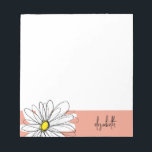 Coral and White Whimsical Daisy with Custom Text Notepad<br><div class="desc">A zen and whimsical,  hipster piece of art. You can add a name,  monogram or other custom text. If you need to move the art around,  click on the customise button to make changes.</div>