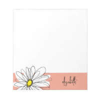 Coral and White Whimsical Daisy with Custom Text