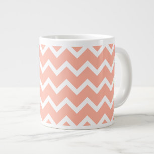Coral and White Zig Zag Pattern. Large Coffee Mug