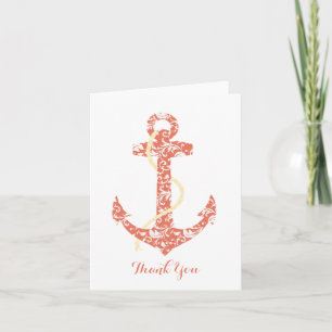 Coral and Yellow Anchor Beach Wedding Thank You