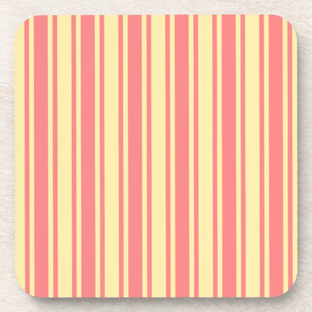 Coral and yellow candy stripes coaster (Front)
