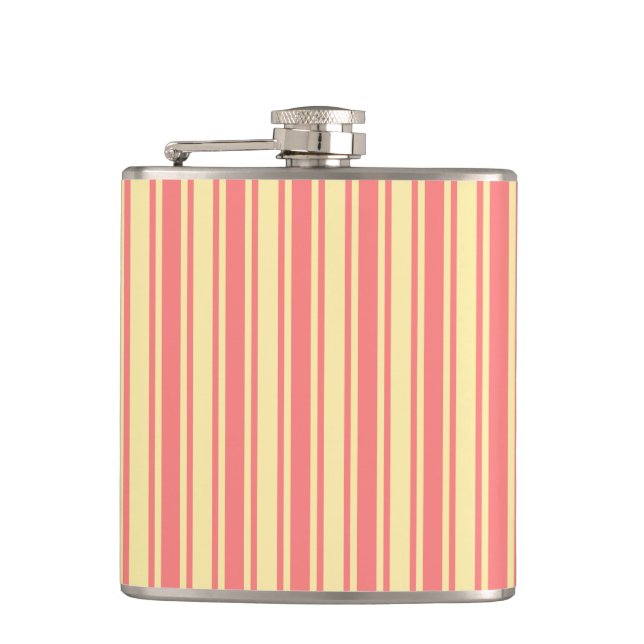 Coral and yellow candy stripes hip flask (Front)