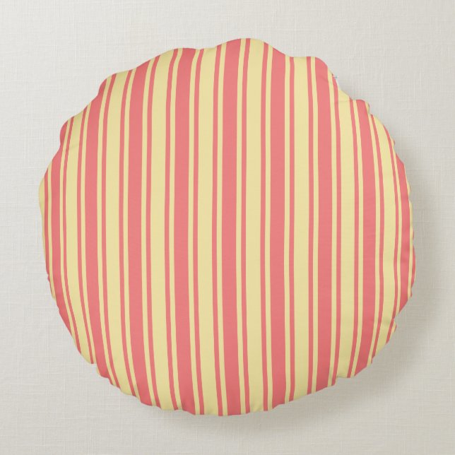 Coral and yellow candy stripes round cushion (Back)