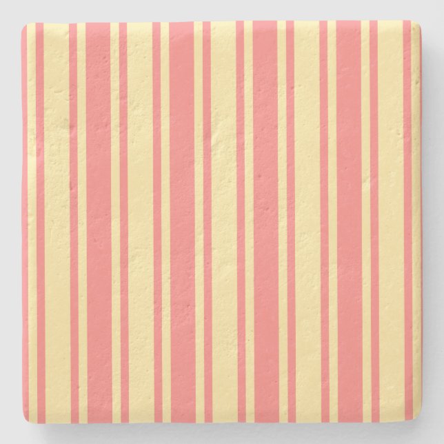 Coral and yellow candy stripes stone coaster (Front)