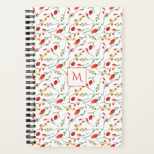 Coral and Yellow Floral Monogram Magnetic Notepad Notebook