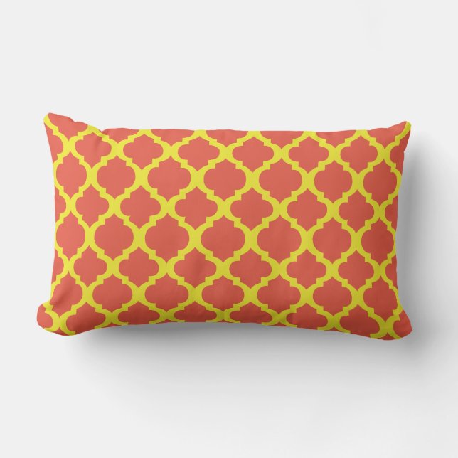 Coral and yellow Lumbar Cushion (Front)