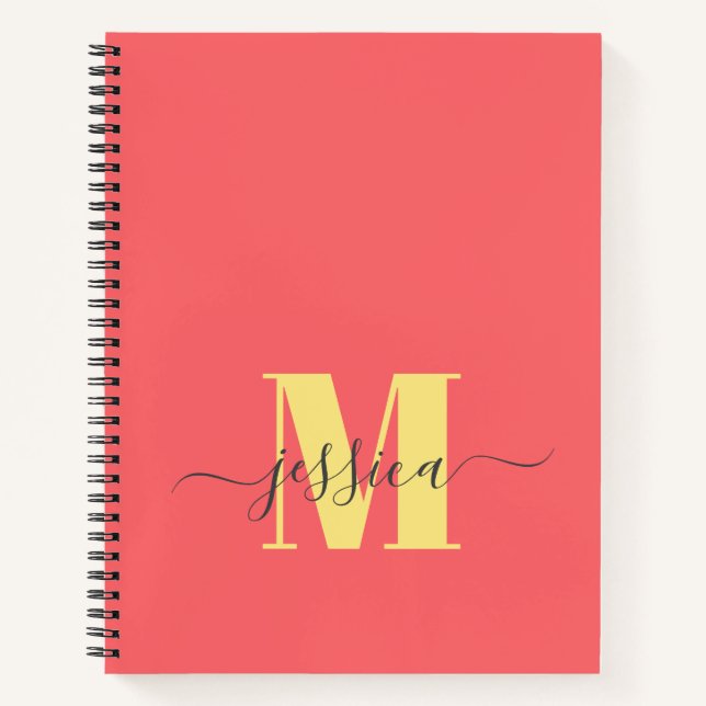 Coral and Yellow Personalised Monogram Notebook (Front)