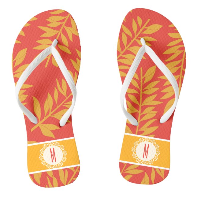 Coral and Yellow Tropical Cabana with Monogram Thongs (Footbed)