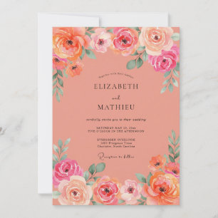 Coral Antique Rose Painted Wedding Invitation