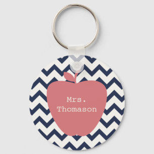 Coral Apple & Navy Chevron Teacher Key Ring