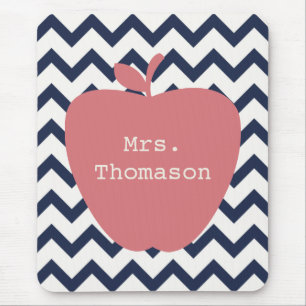 Coral Apple & Navy Chevron Teacher Mouse Pad
