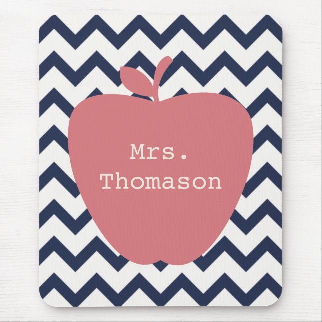 Coral Apple & Navy Chevron Teacher Mouse Pad (Front)