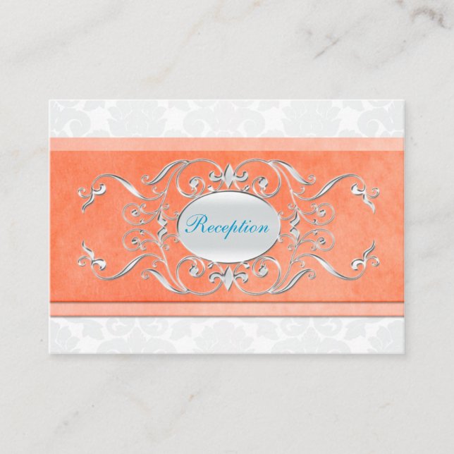 Coral, Aqua, and Grey Damask Enclosure Card (Front)
