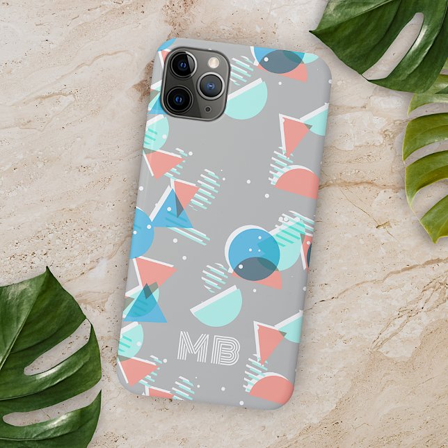 Coral Aqua Blue Green Grey Midcentury Art Pattern iPhone Case (Creator Uploaded)
