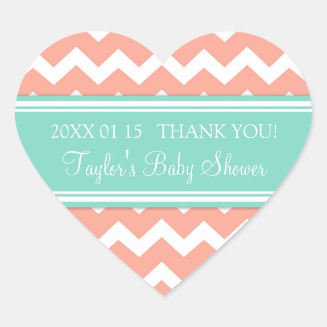 Coral Aqua Chevron Baby Shower Favour Stickers (Front)