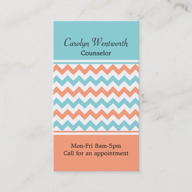 Coral & Aqua Chevron Custom Business Card (Front)