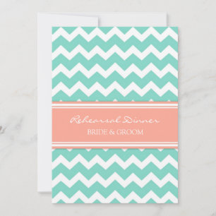 Coral Aqua Chevron Rehearsal Dinner Party Invitation