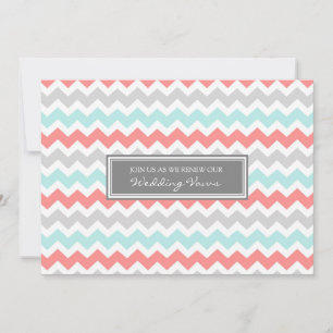 Coral Aqua Chevron Wedding Vow Renewal Invitation