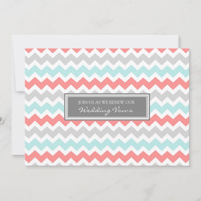 Coral Aqua Chevron Wedding Vow Renewal Invitation (Front)